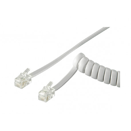 Cordon téléphonique spiralé blanc RJ10 (2m)