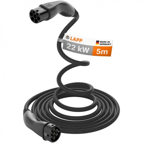 Cable de recharge HELIX noir Type 2 / 22 kW / 5 m